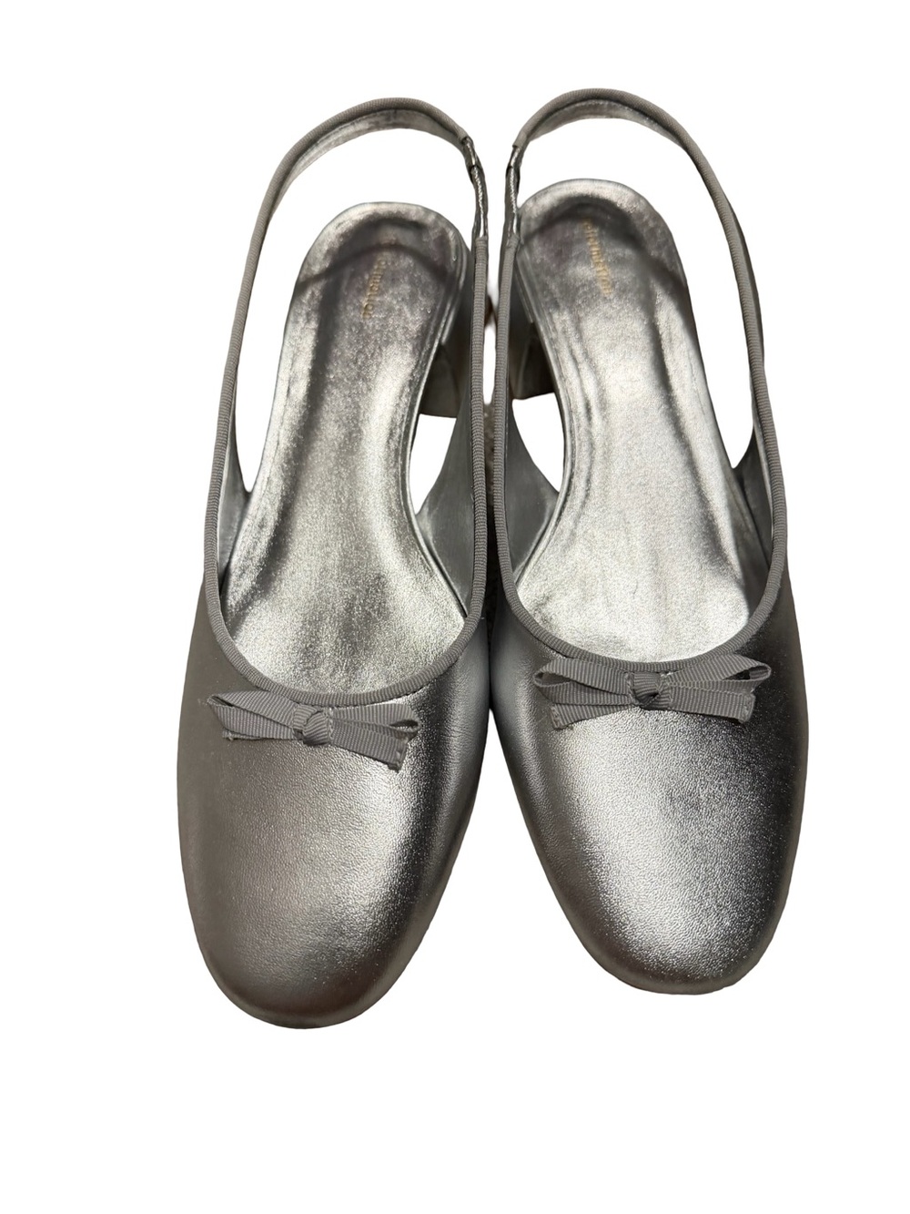 Reformation Metallic Silver Slingback Flats with Bow Accent